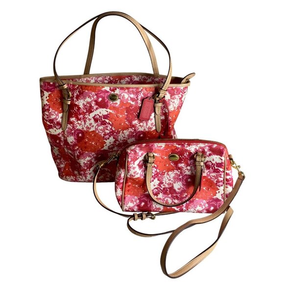Coach Handbags - Coach Peyton Floral Multi-Color Coated Leather Tote AND Satchel Bag Set READ